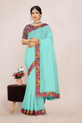 manish Solid/Plain Bollywood Silk Blend, Art Silk Saree(Light Blue)