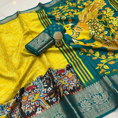 Julee Digital Print Daily Wear Art Silk Saree(Yellow)