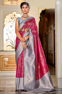 FASHION STROM Woven Banarasi Silk Blend Saree(Pack of 2, Pink)