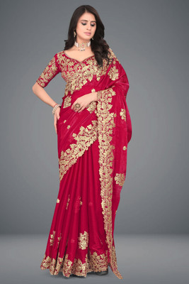 Brahmani Creation Embroidered Bollywood Georgette Saree(Red)