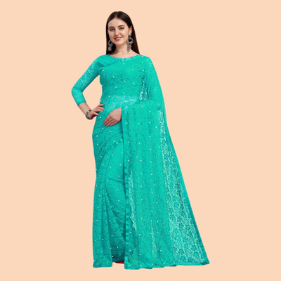 nexxxa Embellished Bollywood Net Saree(Blue)