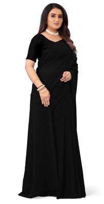 ASTYLOR Solid/Plain Daily Wear Georgette Saree(Black)
