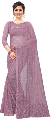 LOROFY Self Design Bollywood Net Saree(Pink)