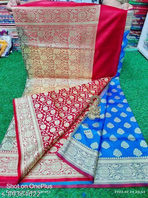 HouseOfCommon Woven Banarasi Art Silk Saree(Light Blue)