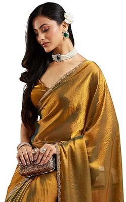 SHETH SHYAMALYO Embellished Bollywood Jimmy choo Saree(Gold)