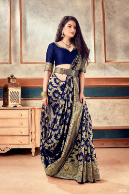 Kanjivaram Woven, Embroidered, Self Design Banarasi Pure Silk, Jacquard Saree(Multicolor)