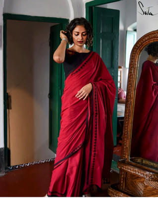 Anjali textile Solid/Plain Handloom Pure Cotton Saree(Red)