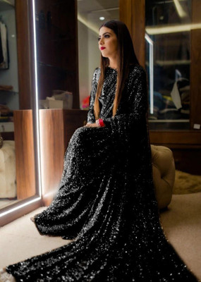 Bhojal Creation Embroidered, Embellished Bollywood Georgette Saree(Black)