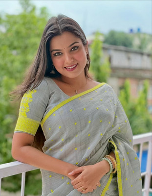 S P CREATION Woven Mekhela Chador Cotton Silk Saree(Grey)
