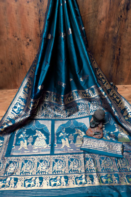 Ratnavali Woven Baluchari Silk Blend Saree(Blue)