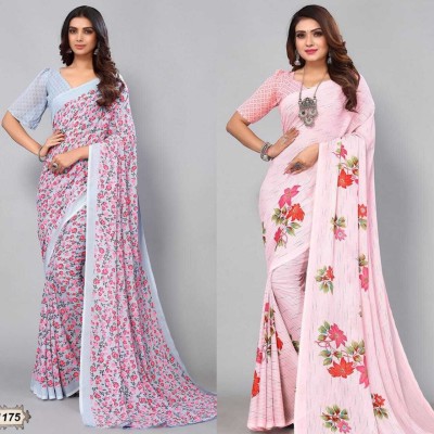 Ratan creation Floral Print Daily Wear Georgette Saree(Pack of 2, Pink)