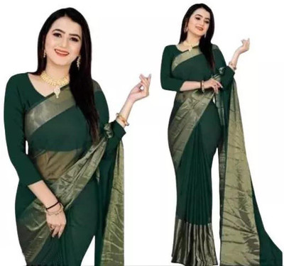 Vragi Printed Bollywood Chiffon Saree(Dark Green)