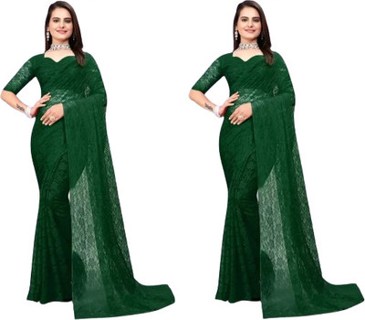 online bazaarr Self Design Bollywood Net Saree(Pack of 2, Green)