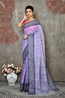 Aahiri Self Design Tant Pure Cotton Saree(Purple)