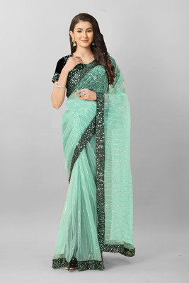 SROLY Embroidered Bollywood Net Saree(Light Green)