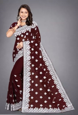 Bharodiya Enterprises Embroidered Bollywood Georgette Saree(Brown)