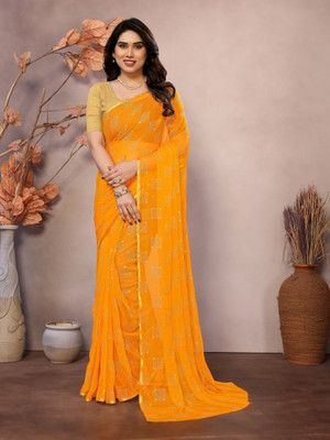 Ladymint Woven, Self Design, Embellished Baluchari Chiffon Saree(Gold)