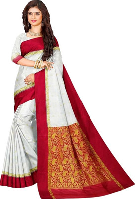 Hozaifa Sarees Woven Kanjivaram Art Silk Saree(White)