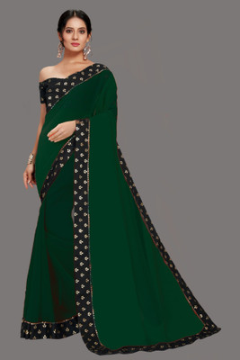 Rashiklal & Co. Solid/Plain Bollywood Georgette Saree(Dark Green)