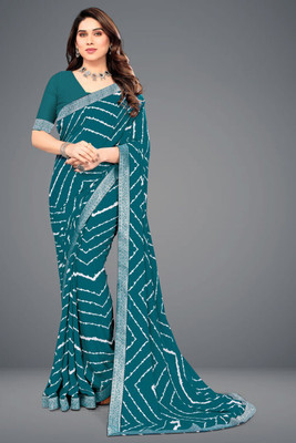 Dedkada Fab Printed Daily Wear Georgette Saree(Dark Green)