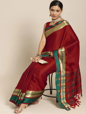 Anouk Rustic Solid/Plain Daily Wear Silk Blend Saree(Maroon)