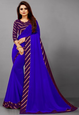 SM TRENDZ Solid/Plain Bollywood Georgette, Cotton Silk Saree(Purple, Blue)