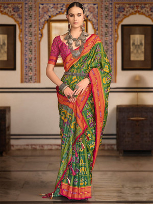 ANOUK Printed Patola Silk Blend Saree(Green)