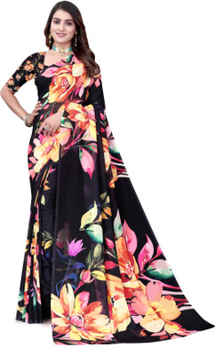 Pemal Designer Digital Print Bollywood Georgette Saree(Black)
