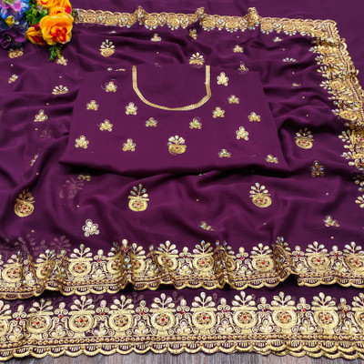 KHRITI FAB Georgette Embroidered Blouse Material