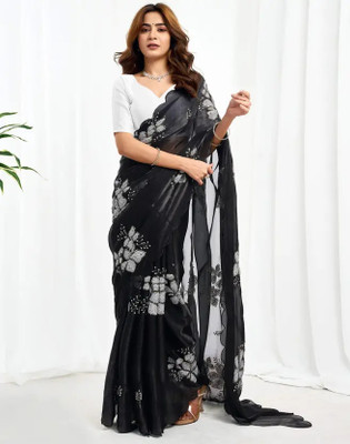 TEZMARK Embroidered Bollywood Jimmy choo Saree(Black)