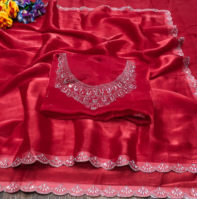Keshav Creation Embellished Bollywood Jimmy choo Saree(Red)