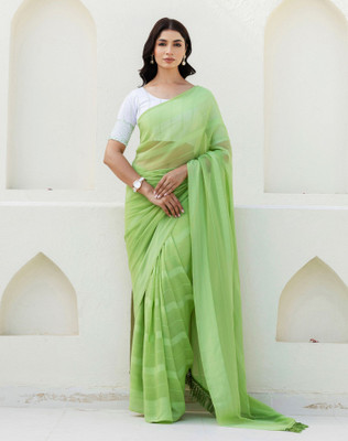 SIRIL Self Design, Woven, Striped Bollywood Georgette Saree(Light Green)