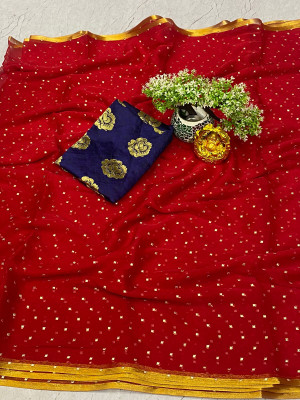 Wixera Polka Print Daily Wear Chiffon Saree(Red)