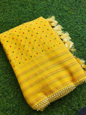 v.divyanshi & co. Printed Handloom Georgette Saree(Yellow)