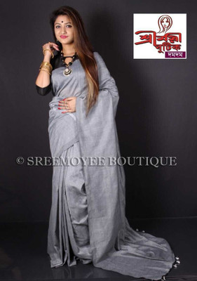 BongAp Self Design Handloom Cotton Blend Saree(Multicolor)