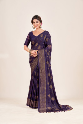 Sanskriti Synthetics Printed Handloom Chiffon Saree(Purple)