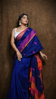 VERVE Woven Handloom Pure Cotton Saree(Blue)