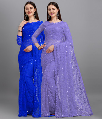 LOROFY Self Design Bollywood Net, Brasso Saree(Pack of 2, Multicolor)