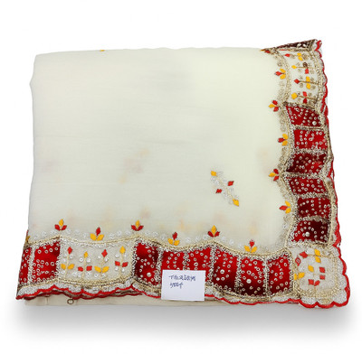 Crazyhubpvt Embroidered, Embellished, Tie-Dye Bandhani Chiffon Saree(White)