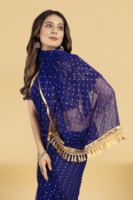 DIVYASHAKTI FASHION Embellished Bollywood Chiffon Saree(Pack of 2, Dark Blue)
