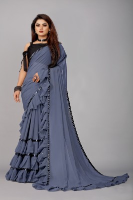 FIERTE Self Design Bollywood Georgette, Chiffon Saree(Grey)