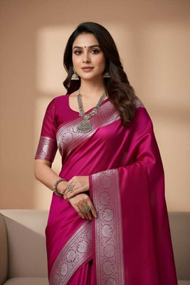 Sijileen Woven, Self Design Banarasi Satin Saree(Pink)