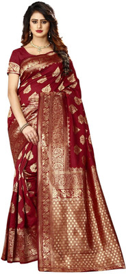 LERYZA Woven Banarasi Jacquard Saree(Red)