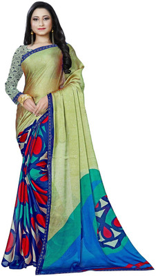 Ruhabs Printed Daily Wear Crepe Saree(Green)