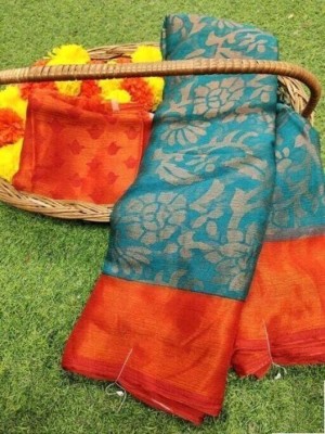 DAZLIO Self Design, Paisley, Ombre, Temple Border, Striped Bollywood Brasso, Art Silk Saree(Light Blue)