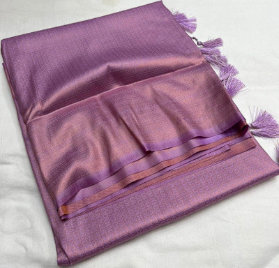 WELLBRED Printed Bollywood Silk Blend Saree(Purple)