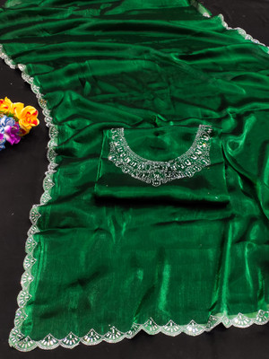 ZOYAL ENTERPRISE Embellished Bollywood Jimmy choo Saree(Green)