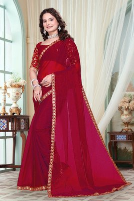 shrijamyaham Self Design Bollywood Chiffon Saree(Red)