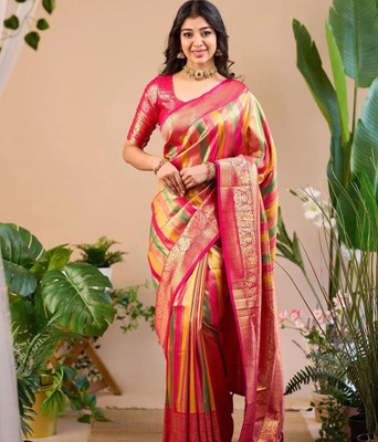 CP TEXTILE Solid/Plain, Woven Banarasi Jacquard Saree(Pink)