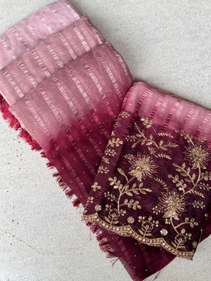 CHIVYA CREATION Embroidered, Embellished, Striped, Printed, Floral Print Daily Wear Chiffon Saree(Brown)